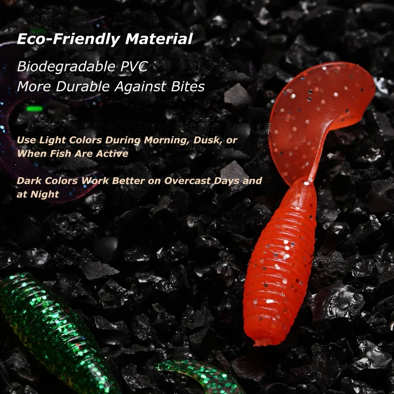 Soft Bait Worm Fishing Lure 25mm 30mm 35mm PVC Bionic Coiled Tail Moggot Grub Lure Wobblers Carp Swimbait 50PCS fishing lure,carp fishing bait