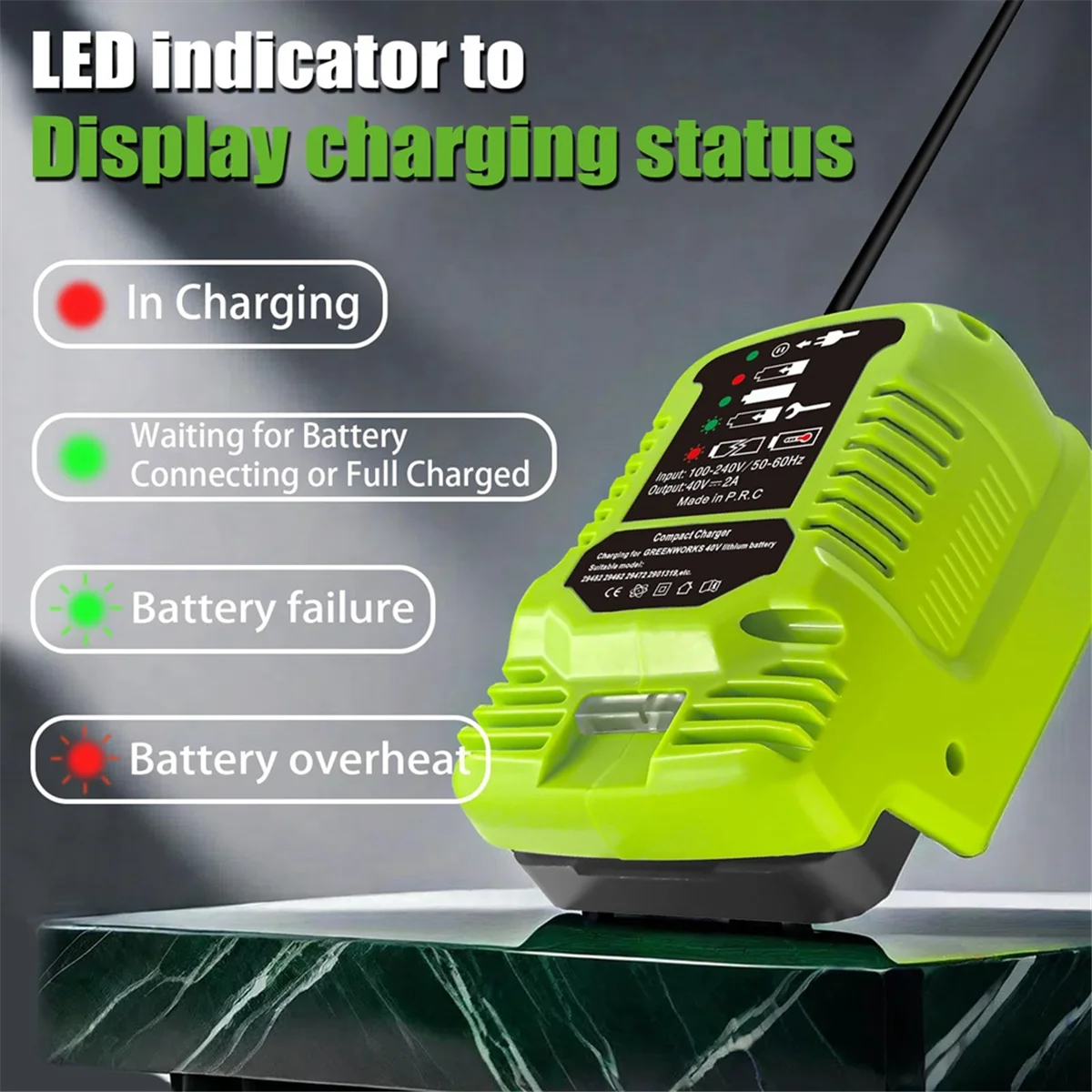 Mini Charger for Greenworks 40V Battery MAX 40V Battery 29462, 29472 and for Greenworks Other 40V Battery US Plug 4