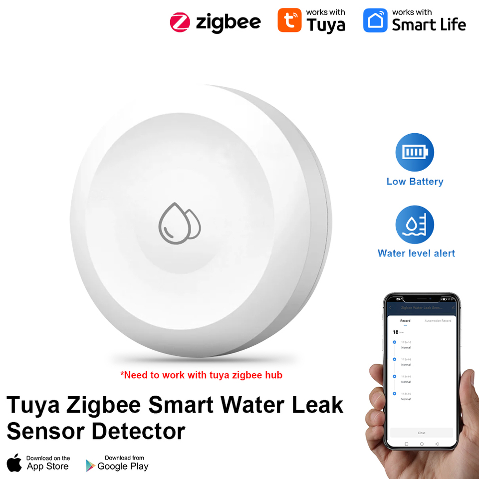 1~2PCS Zigbee Water Sensor Tuya Flood Water Leakage Detector App Remote Monitoring Support Home Assistant