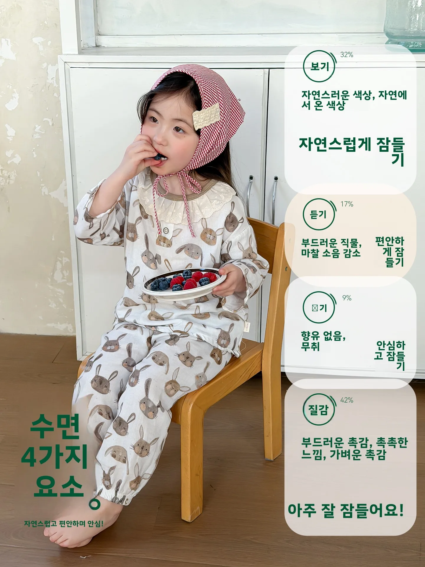 순면 아동 잠옷 봄철 9부 긴팔 이중 레이어 면 거즈 한국 스타일 홈웨어 에어컨 수트 세트