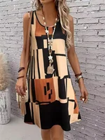 2025 nouvelle mode femmes robe décontracté plage col rond sans manches robe ample été femmes gilet rayé imprimé robe robe d'été 3