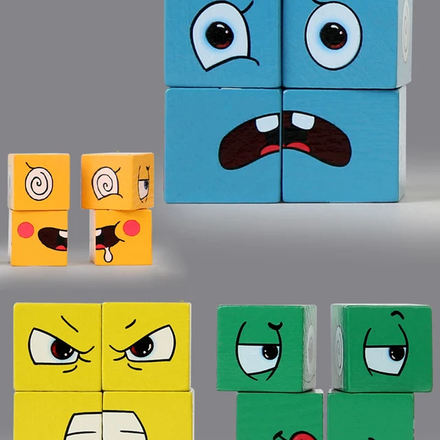 Face Emotion Change Blocks Expressions Puzzles Educational Toys Children Kids Cube Games Early Learning Montessori Geometry 3