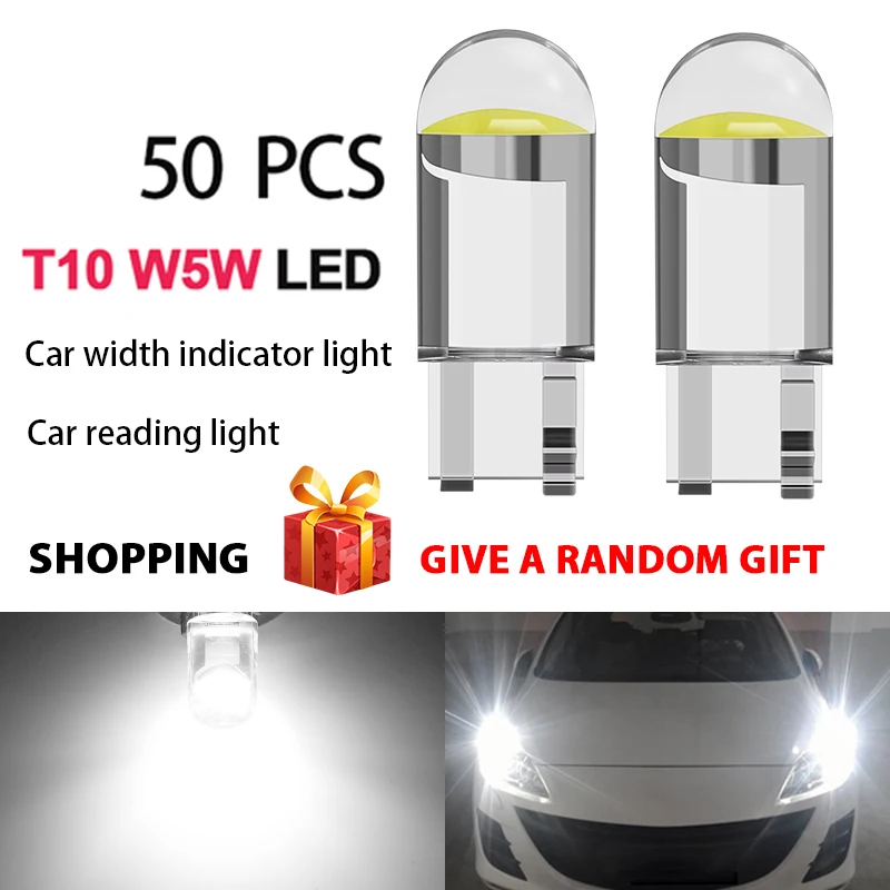 Yirui LED 50X T10 Ŭ  W5W COB 6000K ȭƮ   ׸ Ʈ , 12V, ǰ