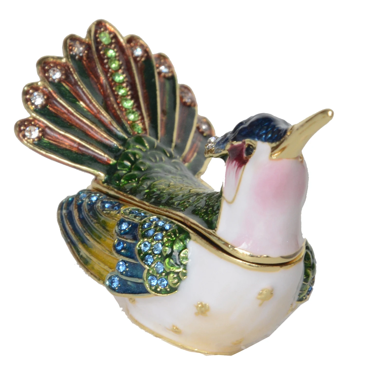 Hummingbird Enamel Trinket Box With Crystals Metal Alloy Jewelry Container Bird Figurines Gift for Her mini storage boxes