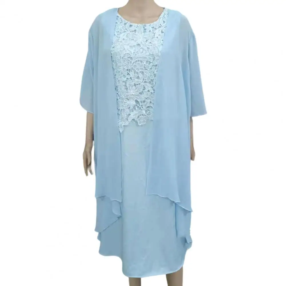 

Летнее платье, кардиган с круглым вырезом, жилет, платье, вязаное кружевом, праздничное платье, тонкое шифоновое пальто, комплект из 2 шт./компл.