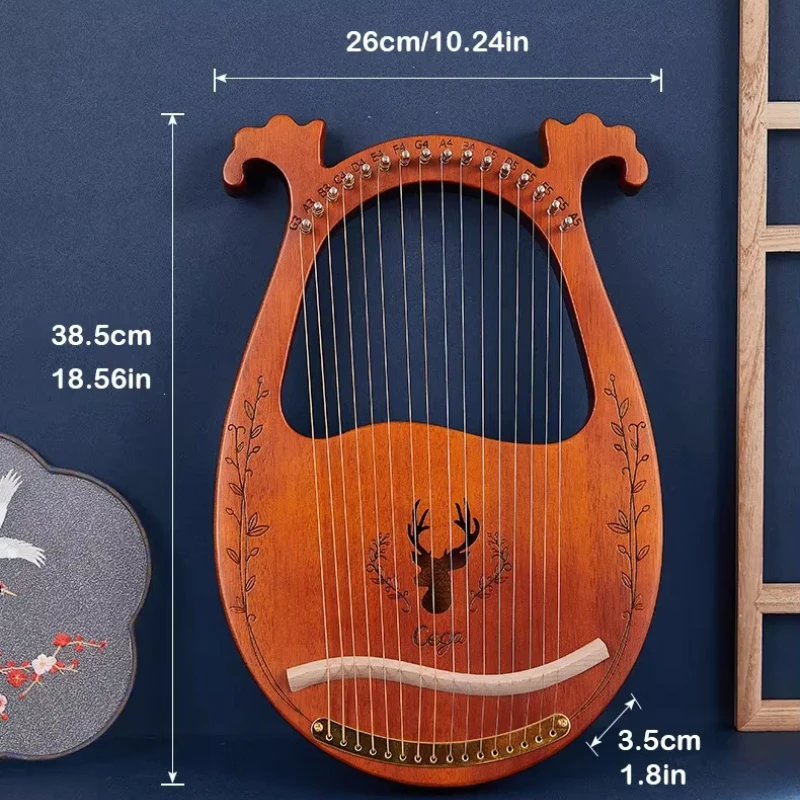 16/19/21 Strings Lyre Harp Mahogany Wood Harp Piano Stringed Musical Instrument With Tuning Wrench Spare Strings