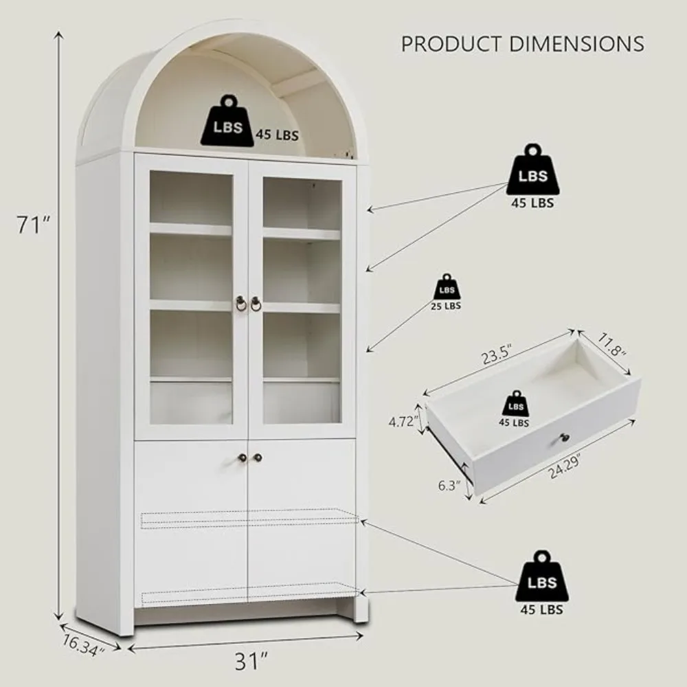 Modern Farmhouse  Wooden Display Cabinet with Large Hidden Drawer and Glass Doors, Versatile Bookshelf for Living Room, Bedroom 2