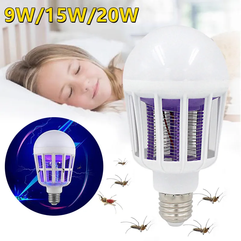 E27 Mosquito Killer Lamp 9/15/20W Holder LED Trap Insect Zapper Night Light Repellent