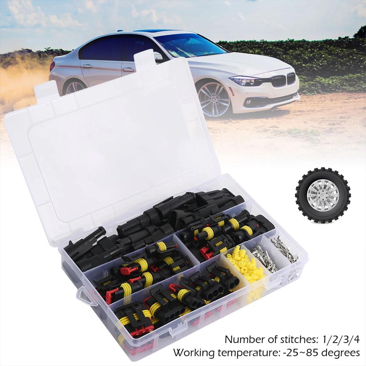 Description Picture 2 of item26Sets Car Electrical Wire Connector 1-4 Hole Waterproof Terminals Plug Kit Male&Female Pin Small Plug Xenon Lamp Harness Marine