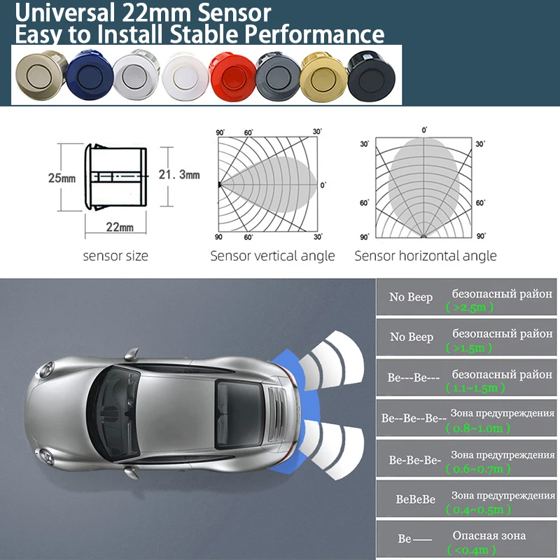 Sensor De Aparcamiento Coche Con 4 Sensores Y Pantalla Lcd