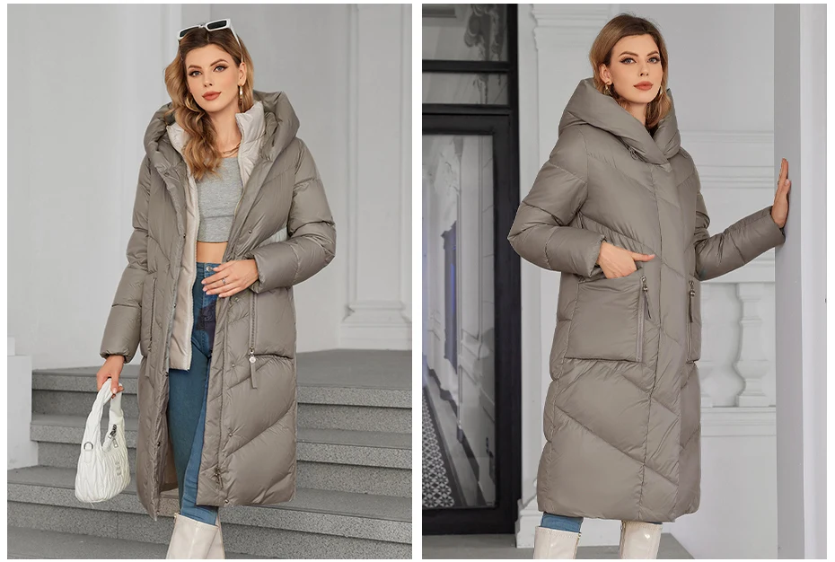 ICEbear 2024 Women's Down Jacket Long Cap Lining Clip 2 Pieces Warm Soft Large Pocket Zipper Comforter Women's Jacket GWD4568I