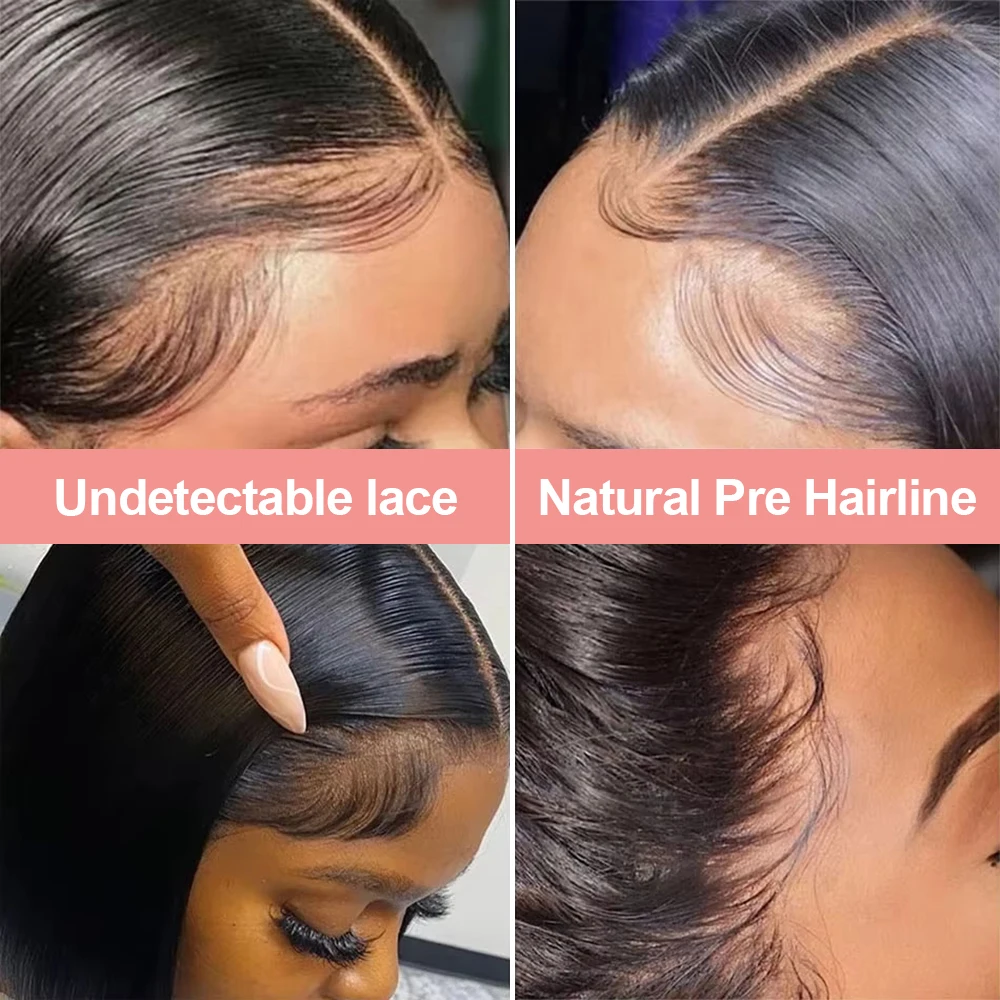 250% Density 13x6 13x4 Lace Frontal Wigs Silky Straight Human Hair HD Lace Front Bob Wigs Pre Cut Glueless Straight Bob Wigs 3