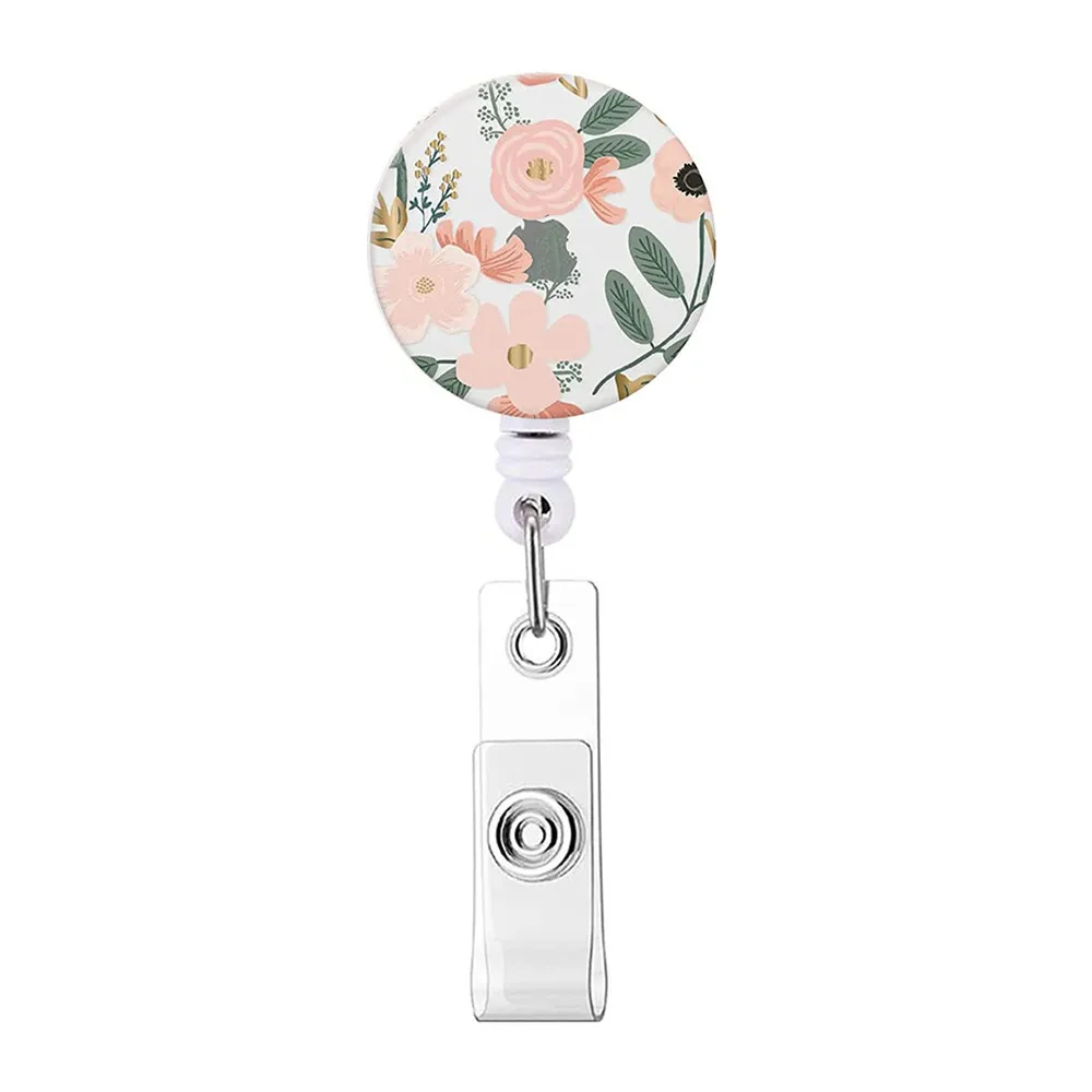 8-Piece Retractable ID Badge Reels With Clip - Flower Style Nurse Doctor Office Badge Holders