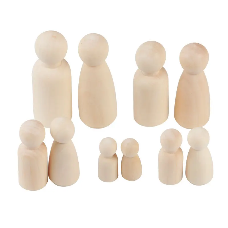 ABCPICK 16pcs mini kokeshi wooden figures peg family angel dolls unfinished craft set people toddler toys diy art woodpeckers
