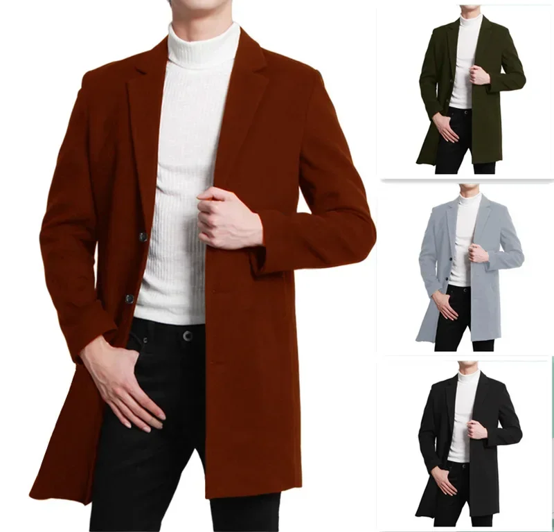 

Весна-Осень-зима 2023, модное повседневное шерстяное пальто, Мужская шерстяная ветровка средней длины