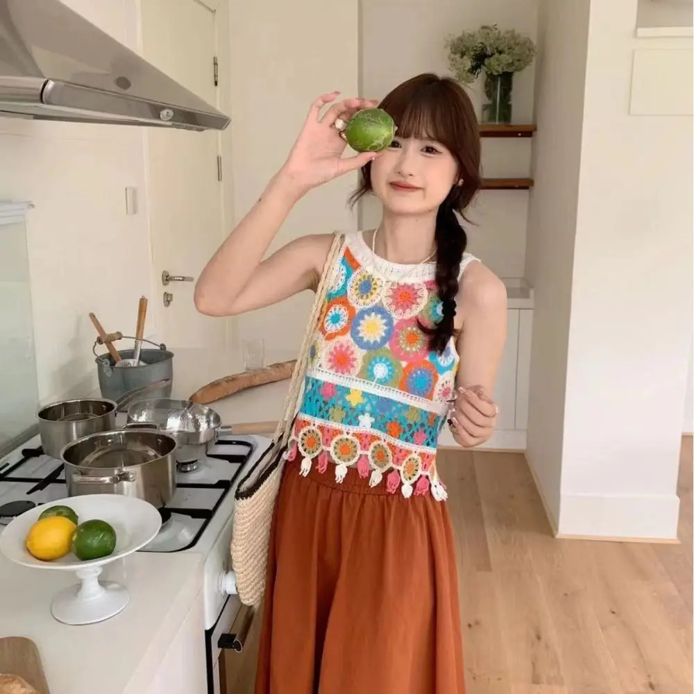 Cotton Beach Vest Crocheted Tassels Bohemian Sleeveless Top