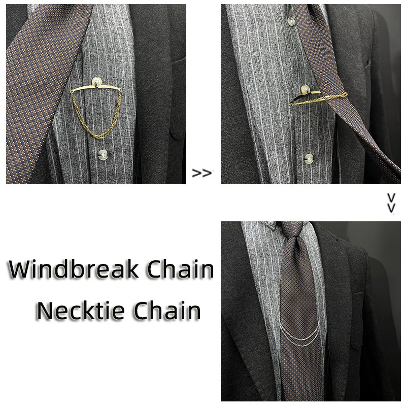 Elegant Men's Metal Brooch Pin and Necktie Chain Accessory