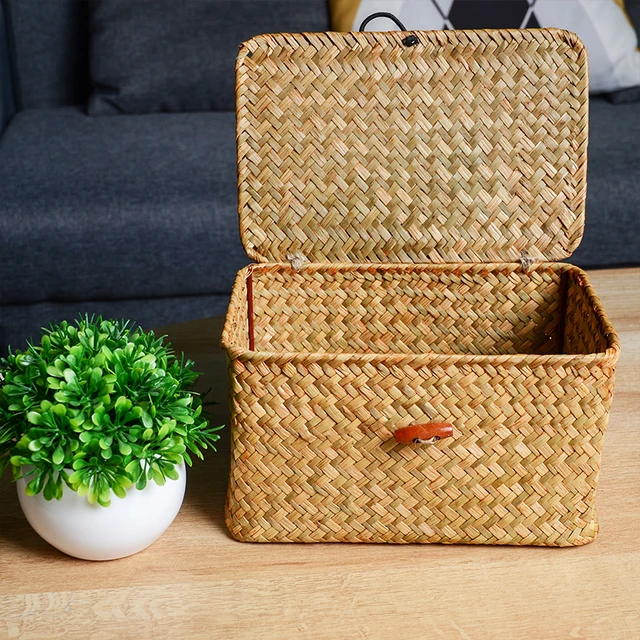 Rectangular Seagrass Storage Basket with Lid 3