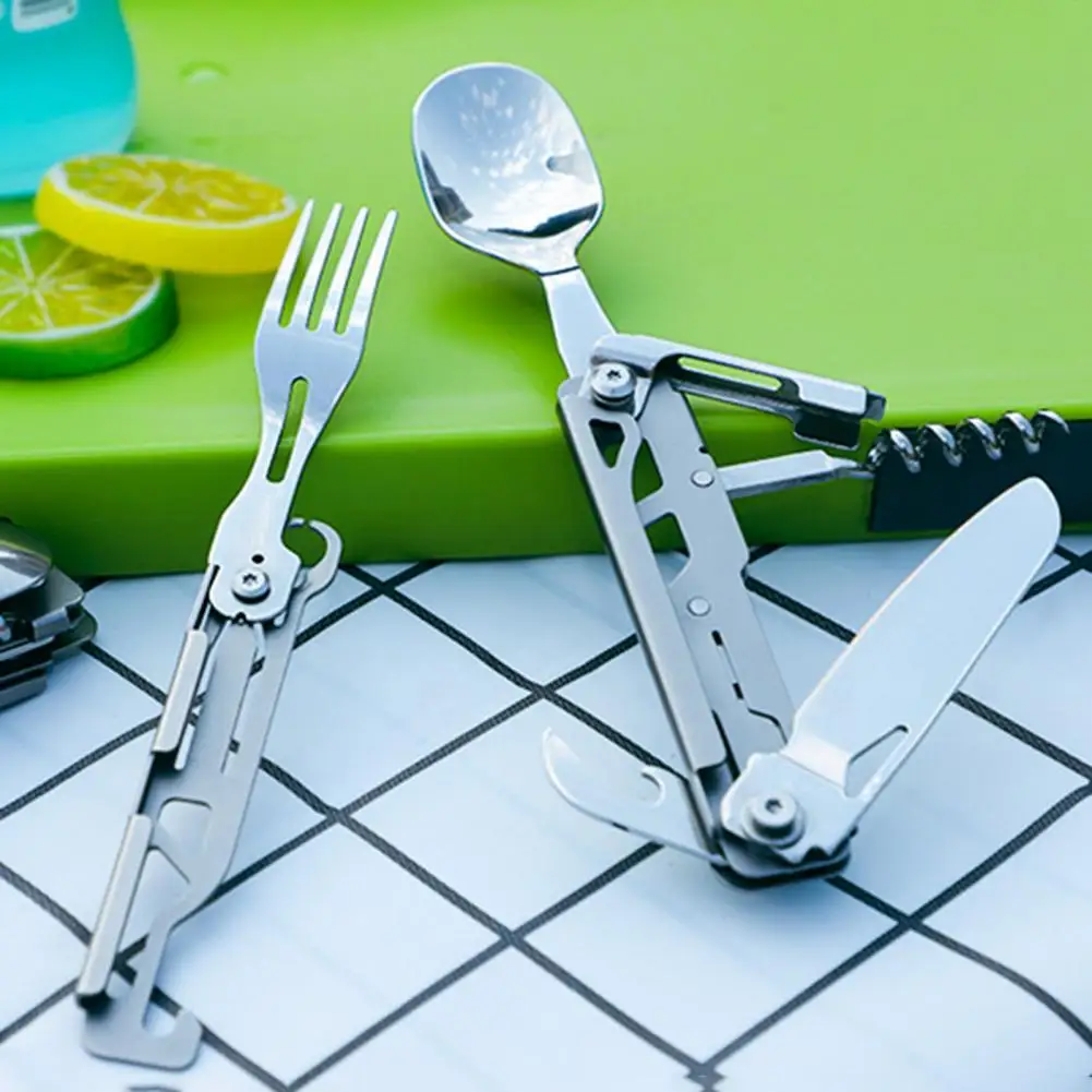 

Folding Cutlery Portable Anti-rust Corkscrew Tableware Stainless Steel Disassembly Camping Fork Spoon Cutter For Outdoor