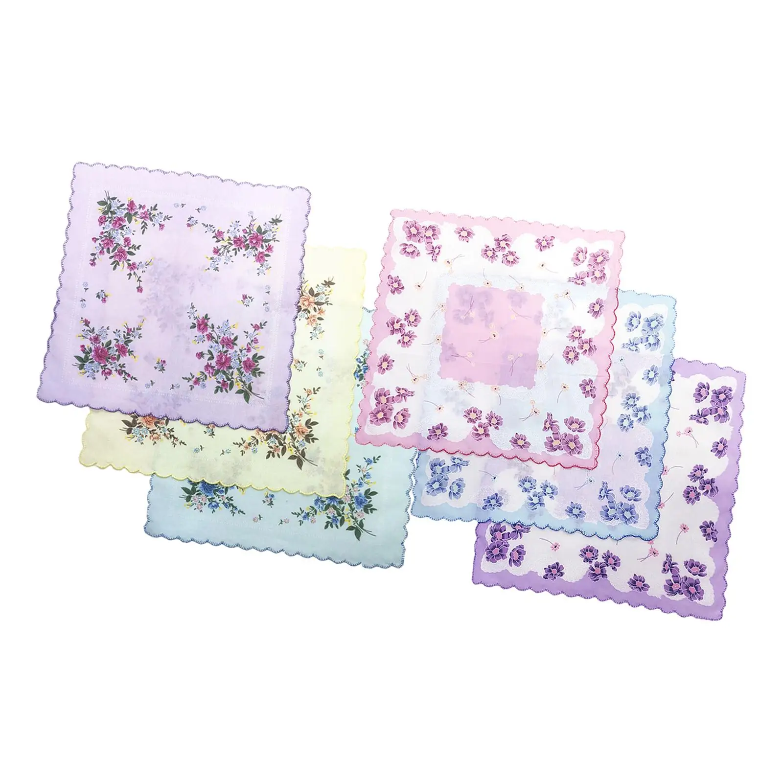 Women Ladies Handkerchiefs Absorbent Flowers Printed Vintage Style Soft Cotton Flower Handkerchief Hankies for Wedding 30cmx30cm