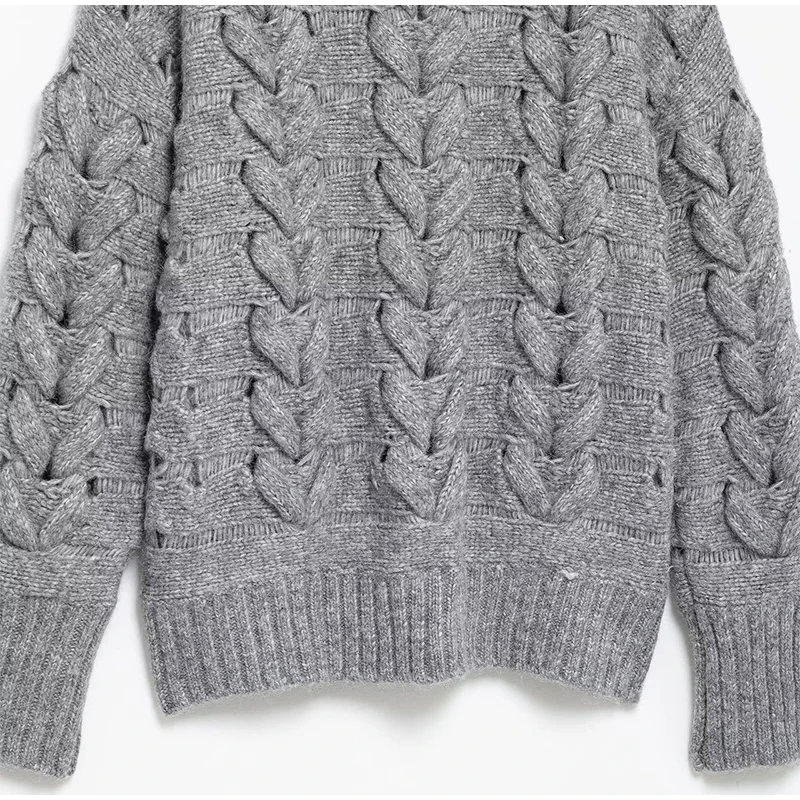 Suéteres casuales de punto con cuello redondo para mujer, suéter vintage holgado gris de manga larga, suéter para mujer, moda urbana versátil.