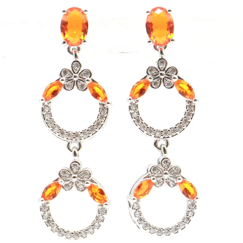 

Buy 3 get 1 free 41x13mm Highly Recommend Pink Tourmaline Orange Spessartine Garnet White CZ Wedding bride Silver Earrings