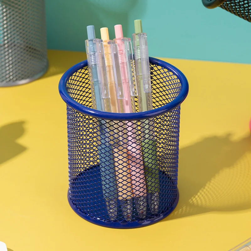 Pen Holder 1Pcs Metal Mesh Square Pen Pot Office Desk Case Container Organiser Durable Pencil Case