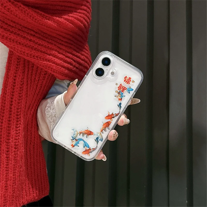 Glitter Quicksand Clear Floating Case with Cute Carp Slider Design