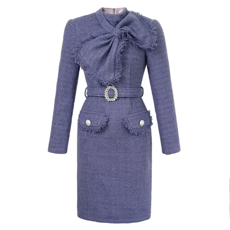 Women's Elegant Fashion Midi Dress for Woman Purple Tweed