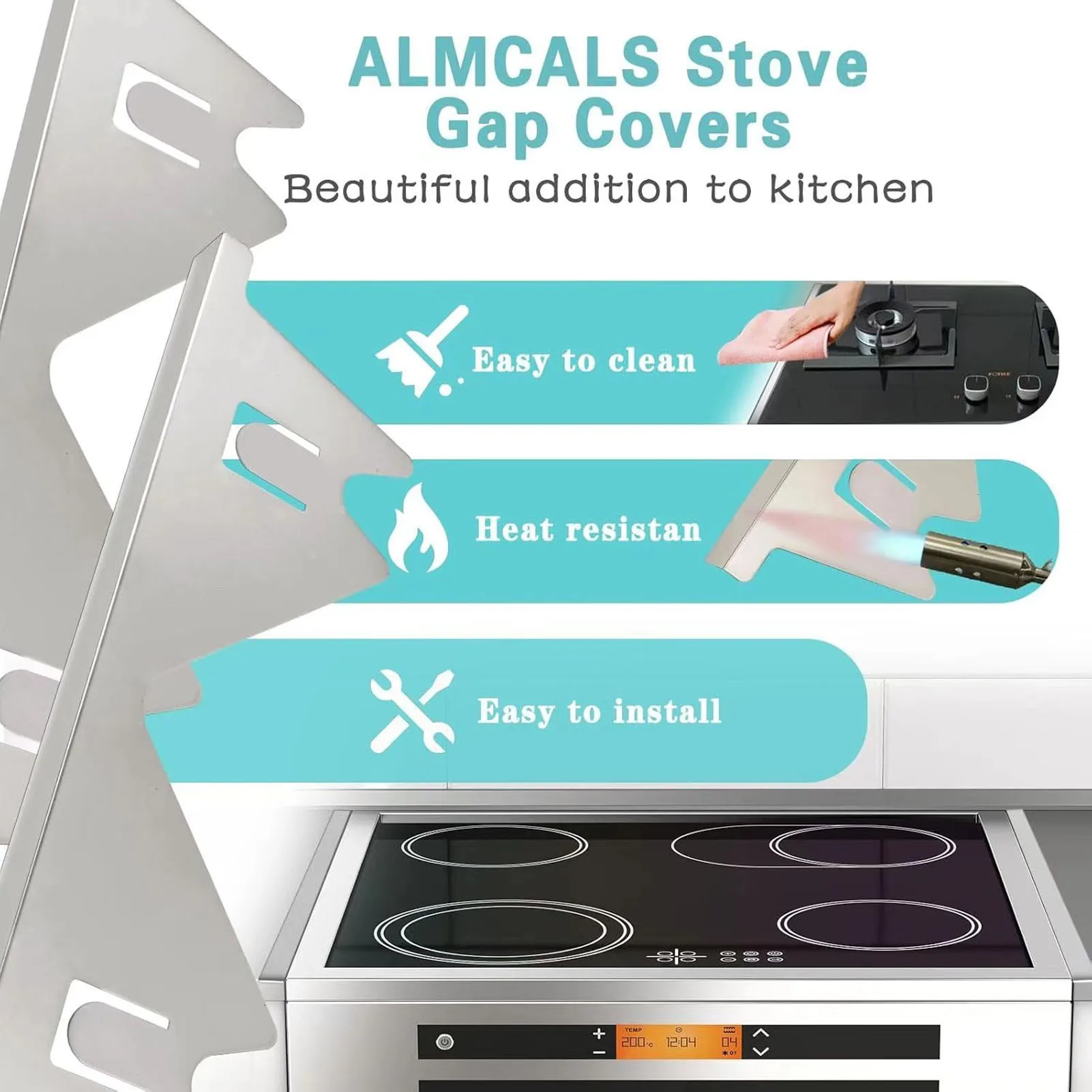 Silver Stainless Steel Adjustable Stove Gap Covers - Set of 4, Easy-to-Clean Kitchen Counter Fillers