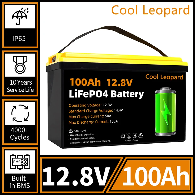 

12V 100Ah Rechargeable LiFePo4 Battery Built-in BMS Lithium Iron Phosphate Battery Pack,for RV Golf Cart Solar Power System Boat