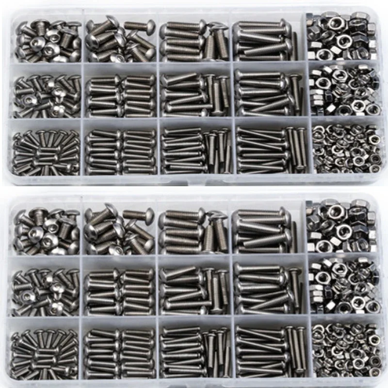 Parafusos e Porcas Grupo Soquete Hex Cabeça de Botão Parafusos Porcas Variedade Kit m3 m4 m5 515 Pcs Aço Inoxidável