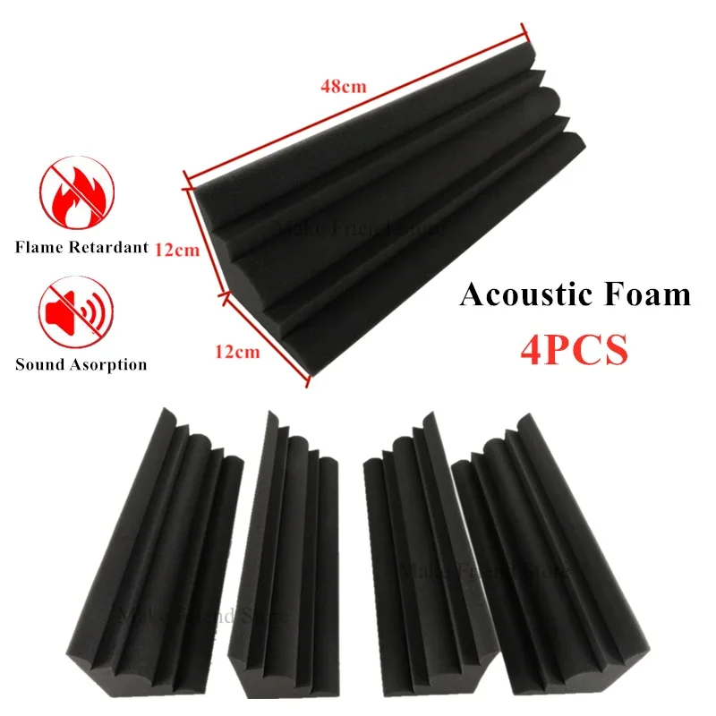 4Pcs 12 x 12 x 48 cm Acoustic Soundproof Foam Flame Retardant Bass Trap Sound Absorption Studio Corner Foam High Density soundproof foam