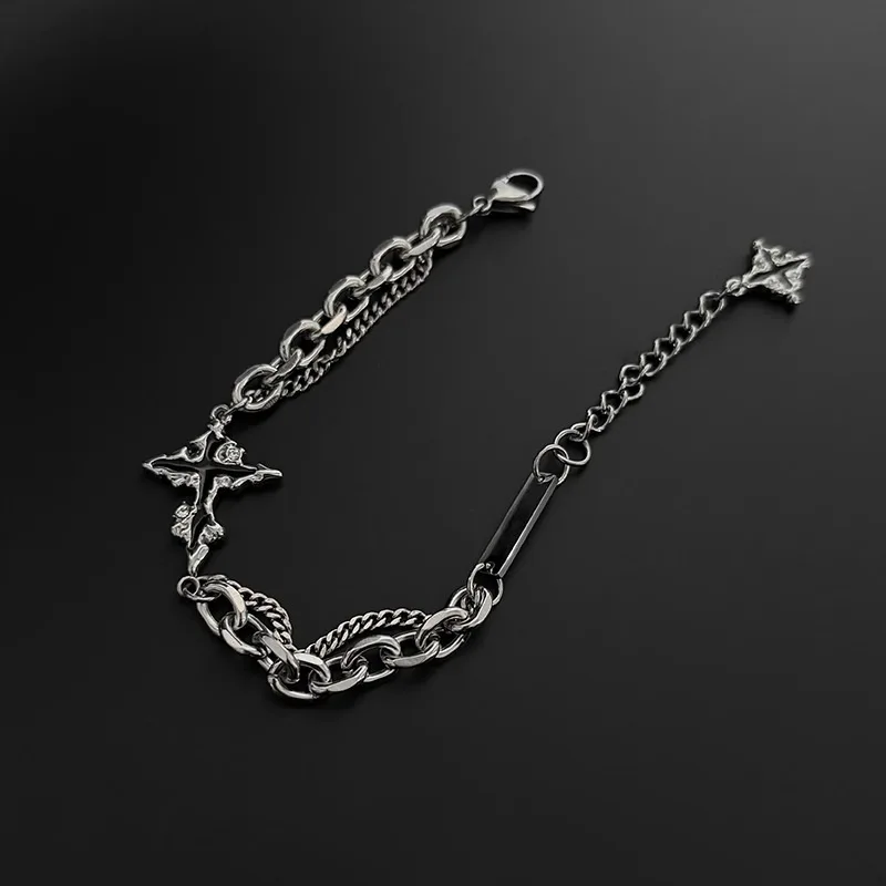 Vendite calde Collana con croce scura Moda uomo Stile punk Acciaio al titanio Non sbiadisce Bracciale da donna di fascia alta Set di gioielli Accessori 4