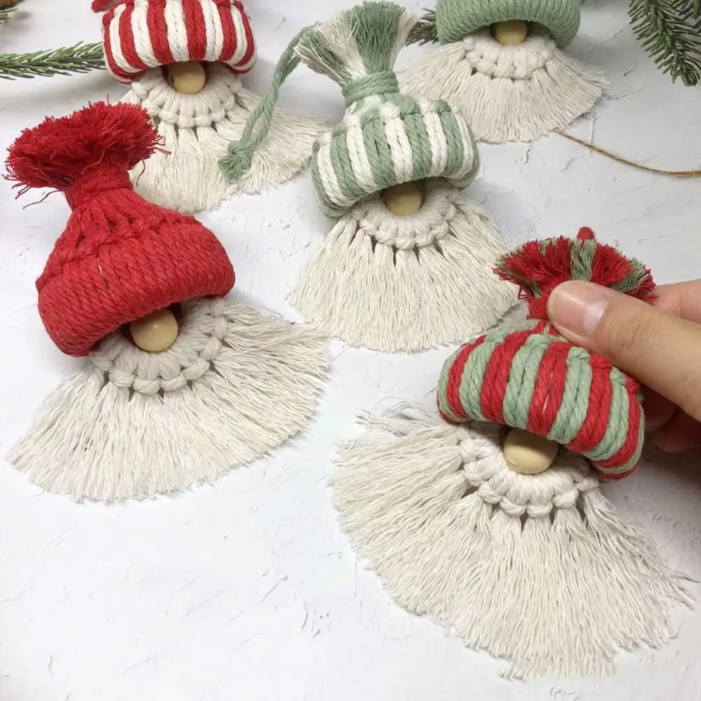 

Bohemian Nordic Christmas Hat Pendants Handmade DIY Cotton Cord Weaving Decorations Weaving Christmas Tree Hanging Ornaments