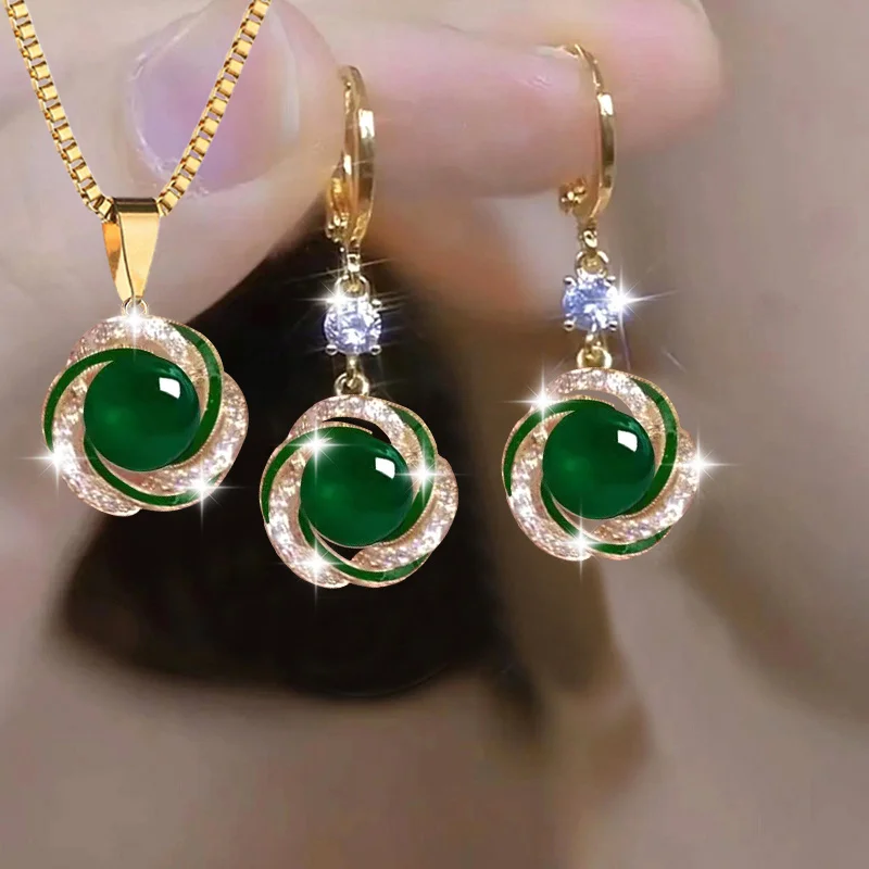 3pcs Shining Zircon Luxury Elegant Jewelry Sets for Women Trendy Versatile Necklace Earrings Party Jewelry Birthday Gifts