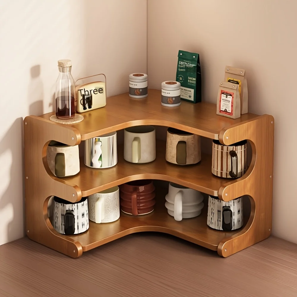 Multi-Tier Bamboo Corner Desk Shelf Organizer 1