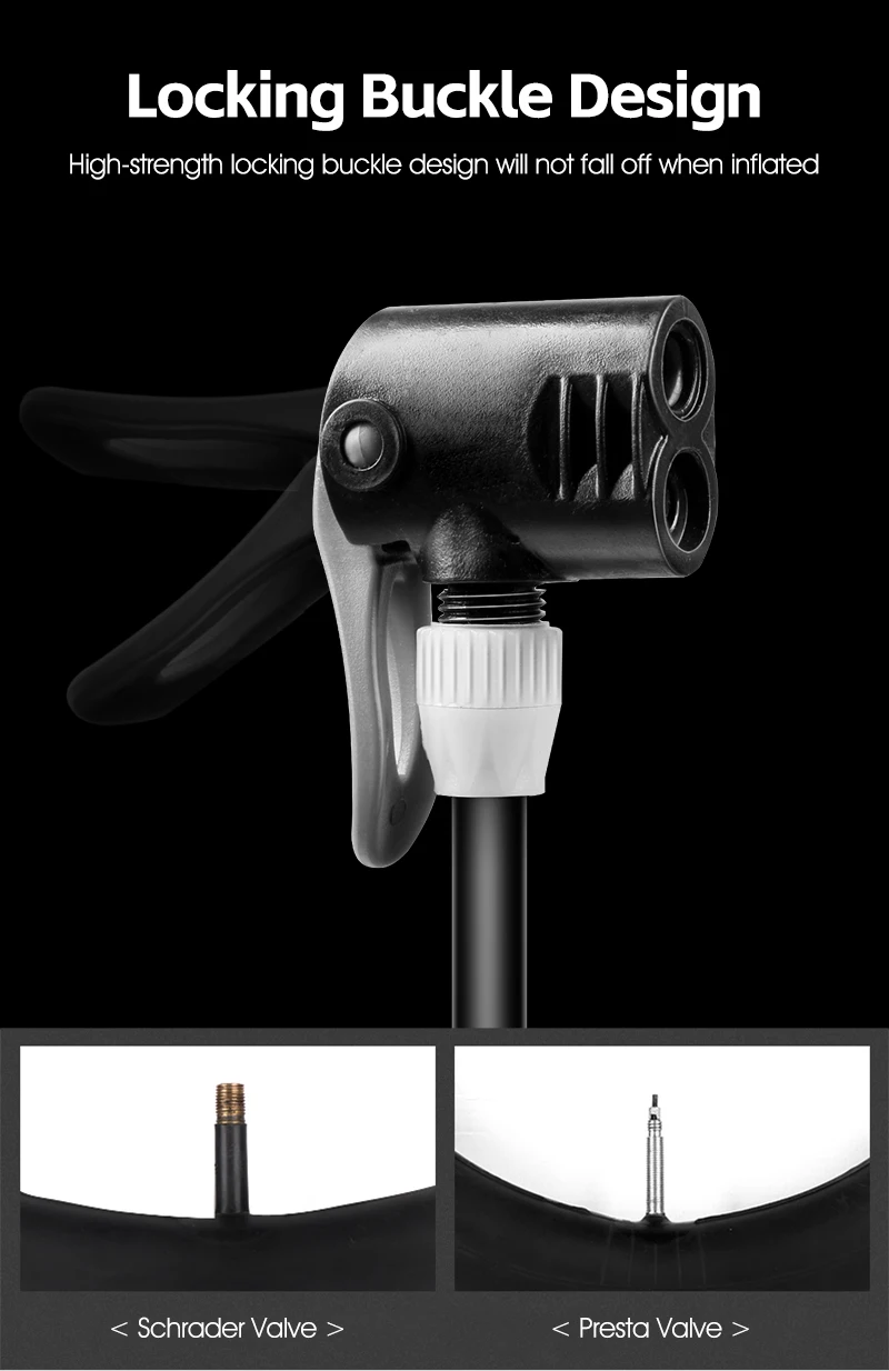 WEST BIKING Fußpedal-Minipumpe 120 PSI mit Manometer aus Aluminiumlegierung für Presta- und Schrader-Ventile, geeignet für MTB, Rennräder, Bälle und Spielzeug. – Detail 6