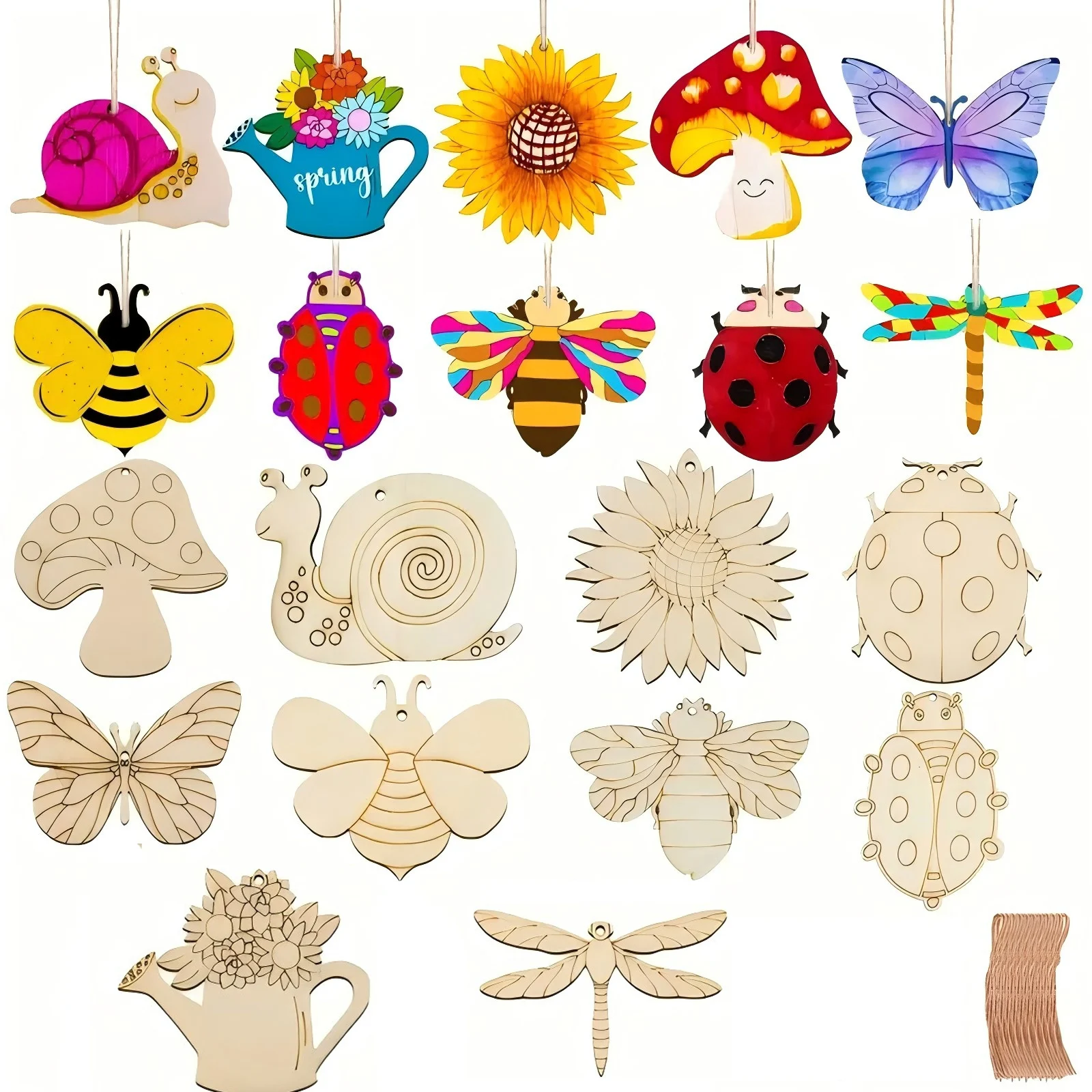 16PCS Spring Flower Wooden Hanging Ornament Craft Set 1