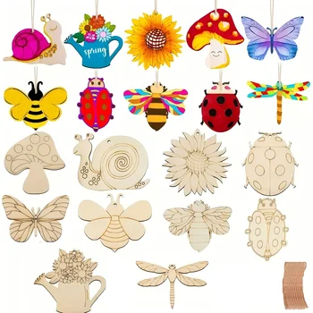 16PCS Spring Flower Wooden Hanging Ornament Craft Set 1