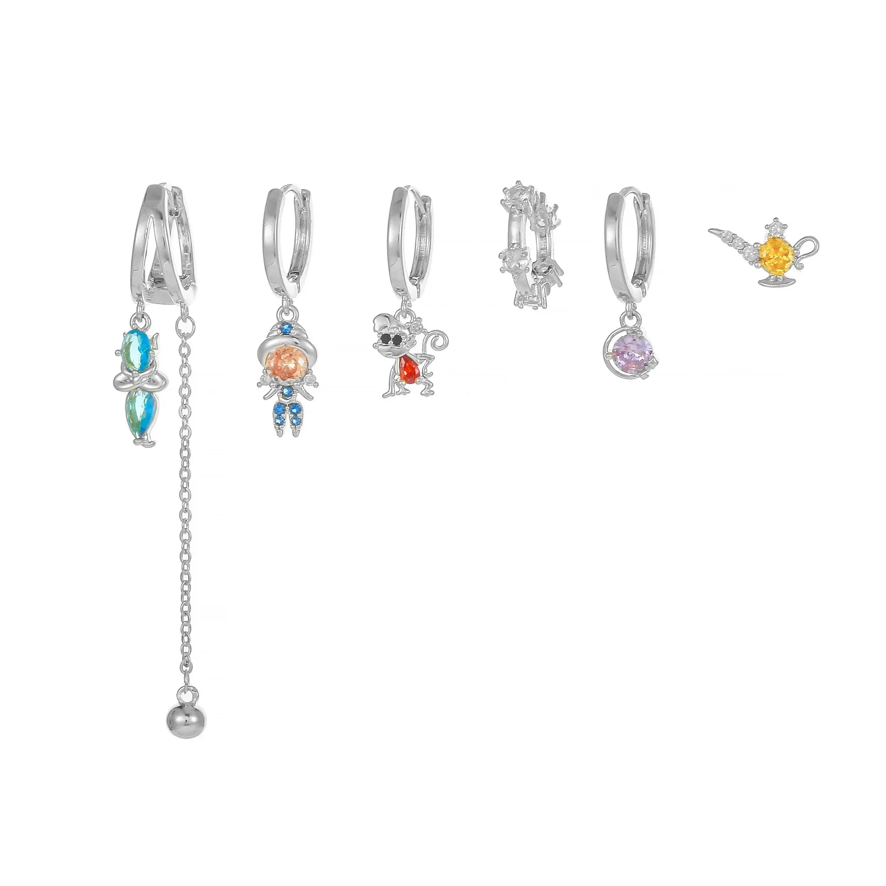 6pcs Cute Zircon Cartoon Fairy Tales Drop Dangle Earrings Set For Women Fashion Jewelry Gift 6
