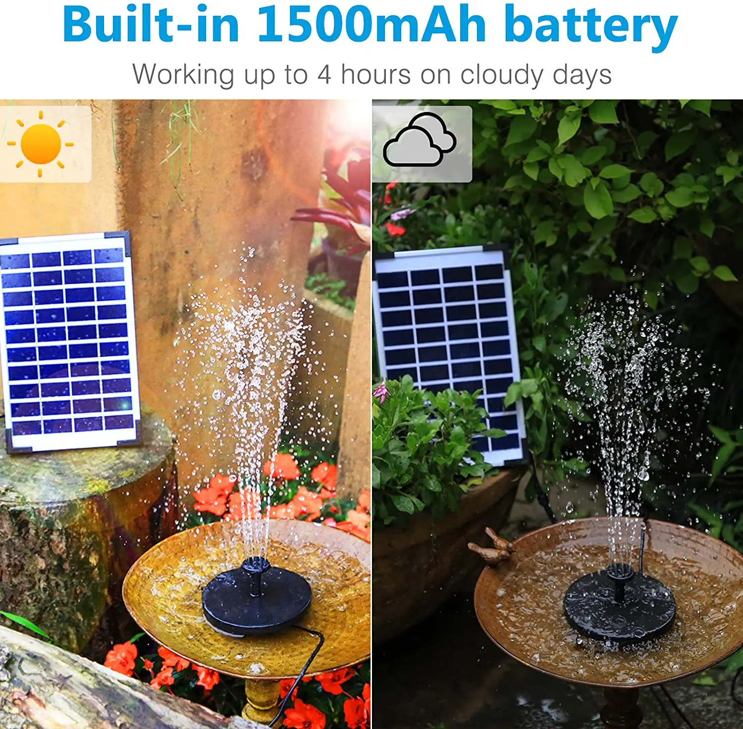 Solar Fountain Solar Fountain Pump Solar Water Pump 5.5W Solar Fountain Pump Built-in 1500mAh Battery with 6 Nozzles for Bird Bath