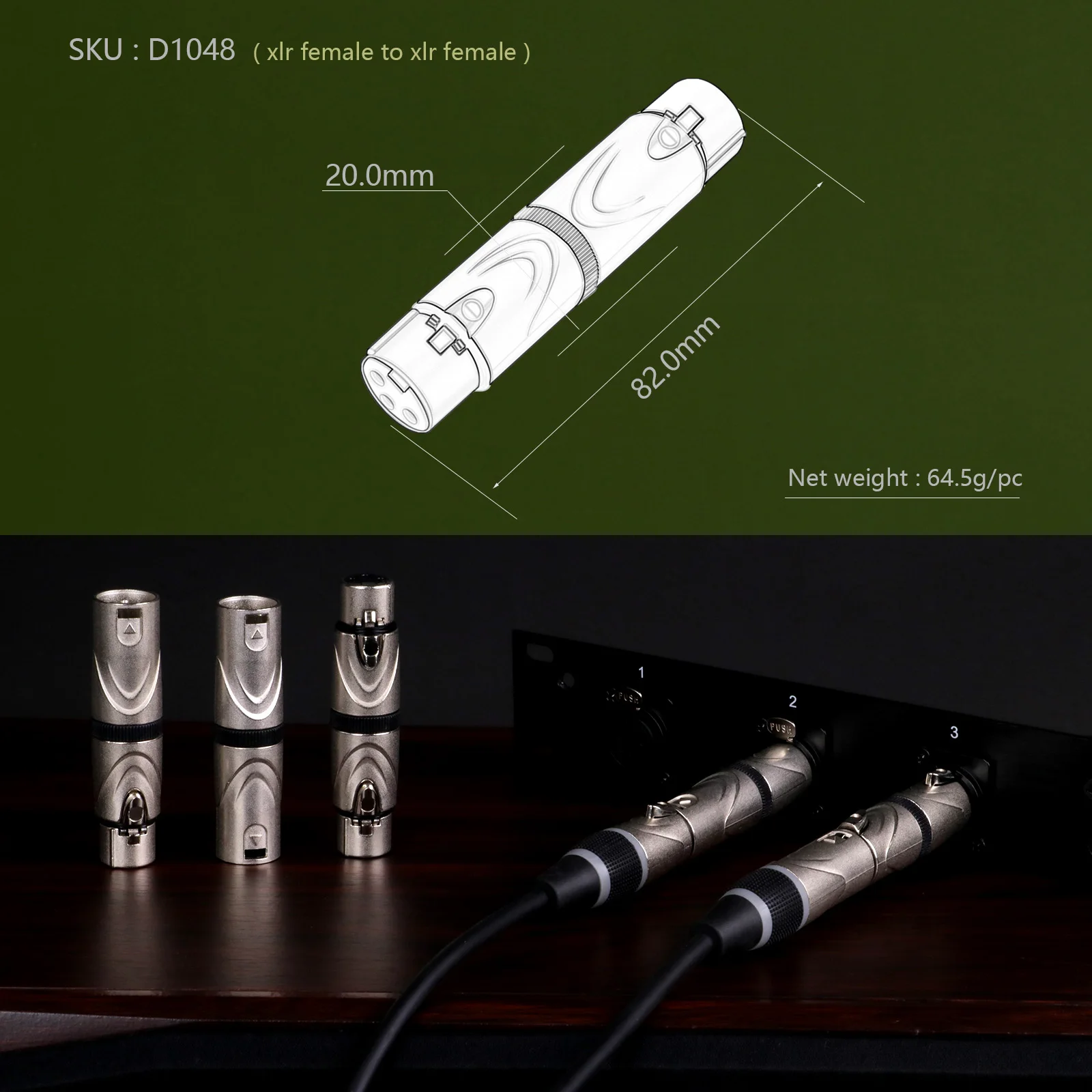 1pc Silver 3Pins XLR Male to Male & XLR Female to Female Adapter Coupler Connector Compatible Microphone Mixer Nickel Plating