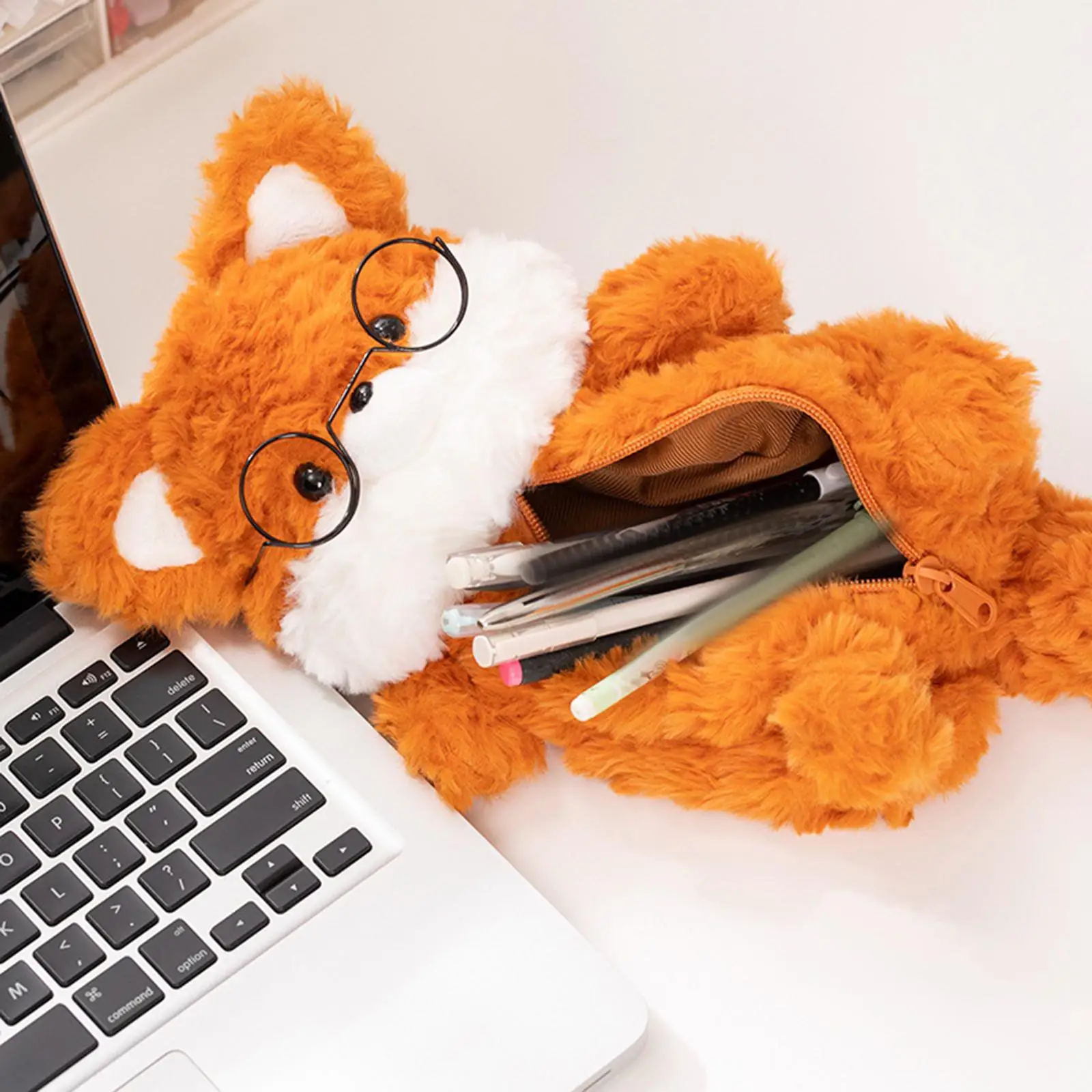 봉제 여우 필통 어린이를위한 다목적 문구 가방 소녀 어린이