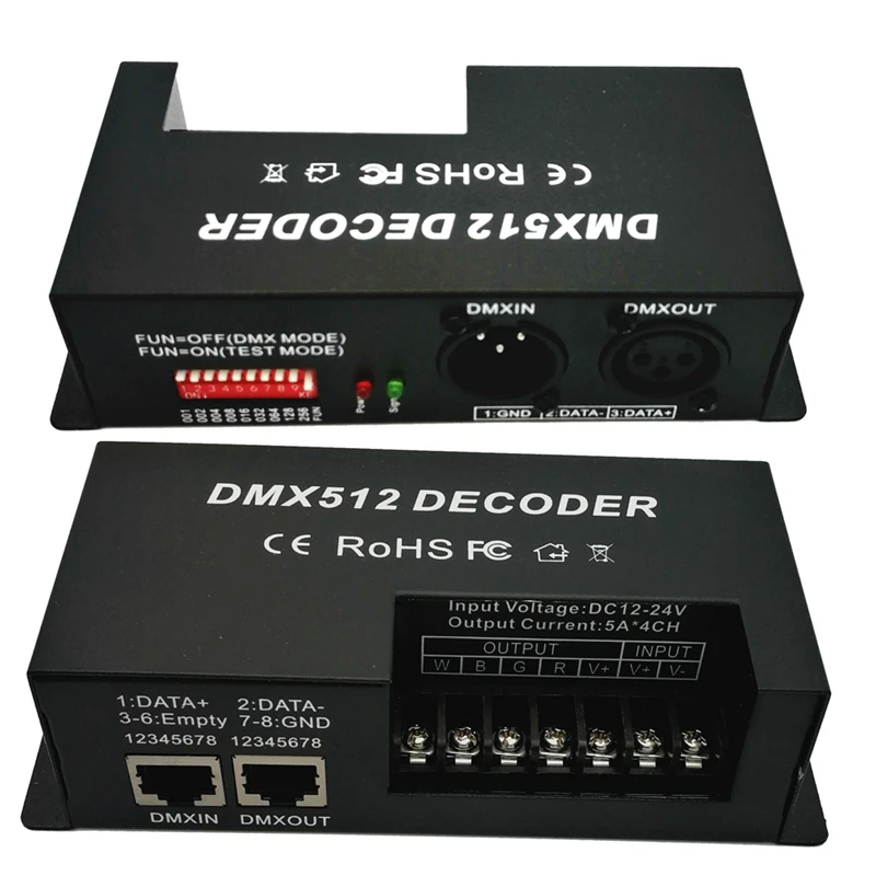 DMX 512 4 채널 디코더 스테이지 LED 조명 컨트롤러, PWM 조광기 드라이버, 30A 입력 DC12V-24V RGB LED 바, 내구성 Dmx 디코더