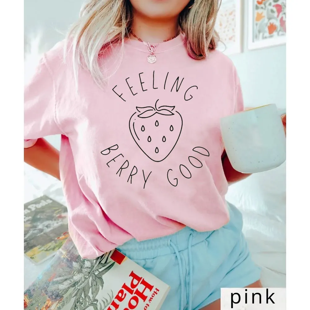 

Feeling Berry Good Strawberry T-Shirt Minimalist Strawberry Tee Strawberry Lover Tsse Fruit Pun Shirt Comfort Colors Berry Tops