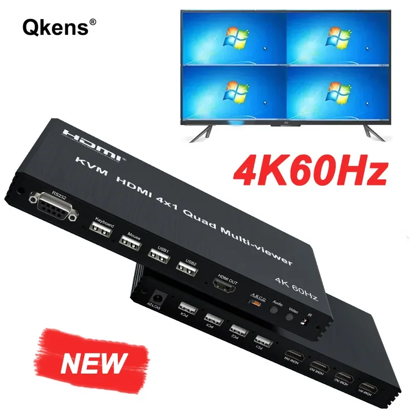 

4k 60Hz USB KVM 4X1 HDMI Multiviewer Quad Screen Splitter Seamless Switcher 4 in 1 Out for PS4 Camera Laptop PC To TV Monitor