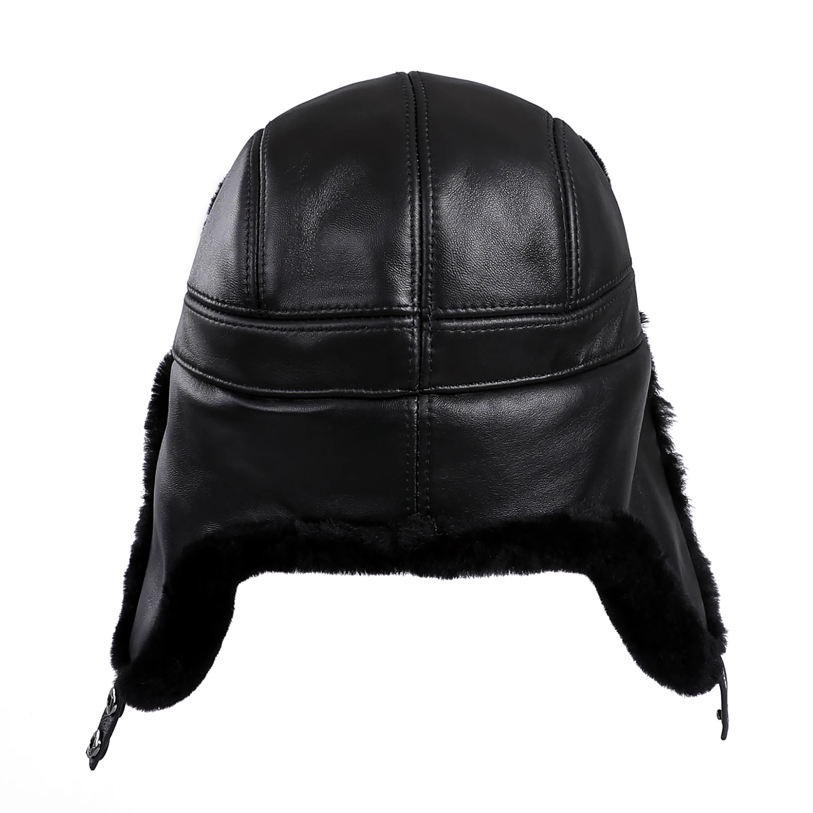 Luxury Men's Winter Fur Trapper Hat Genuine Leather Shell With Shearling Wool Aviator Russian Ushanka Caps Ear Flaps Thick Warm