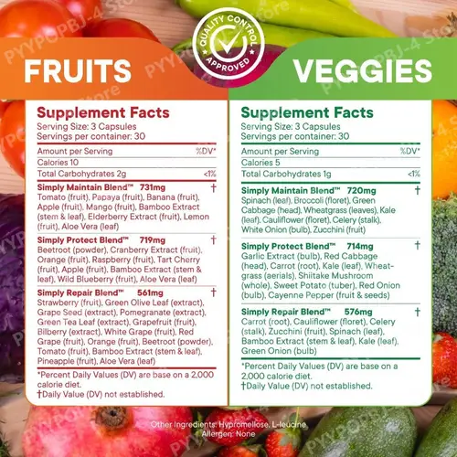 Fruit and Vegetable Capsules Packed with Over 40 Different Fruits Vegetables Made with Whole Food Superfoods High Beta Carotene - Image 3