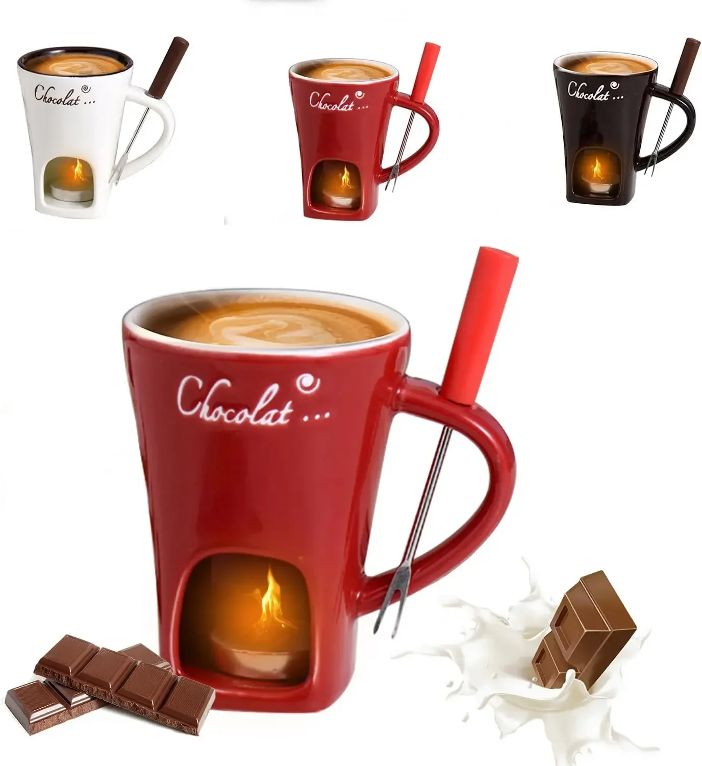 Indulgent 200ml Ceramic Chocolate Fondue Mug and Butter Warmer